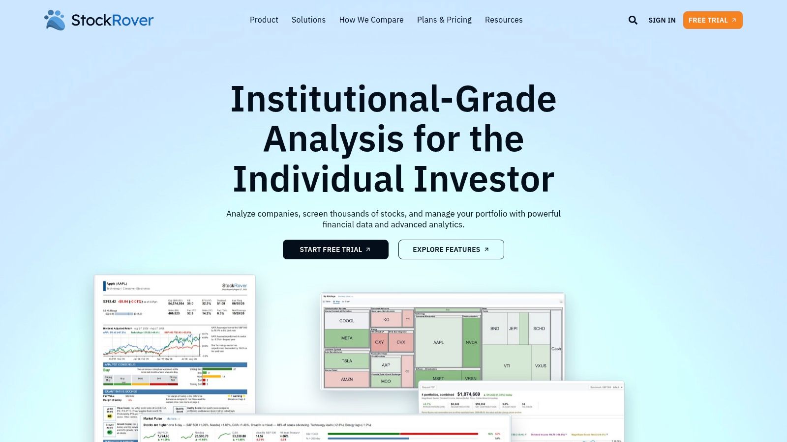 Stock Rover, from the article "7 Best Stock Analysis Tools for 2026"