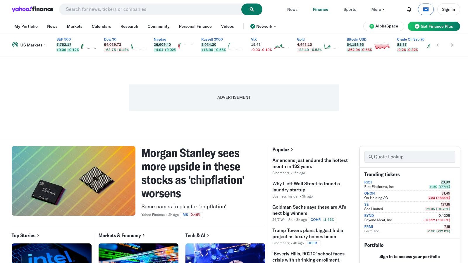 Yahoo Finance Premium Portfolios AlphaSpace
