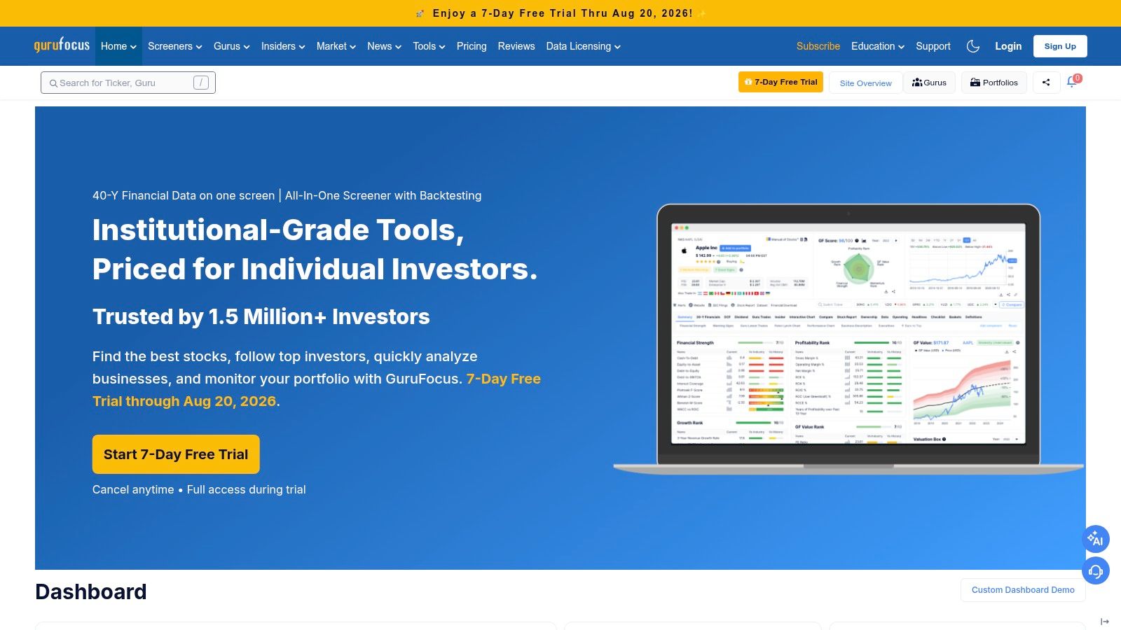GuruFocus, from the article "10 Stock Research Platforms Worth Using in 2026"